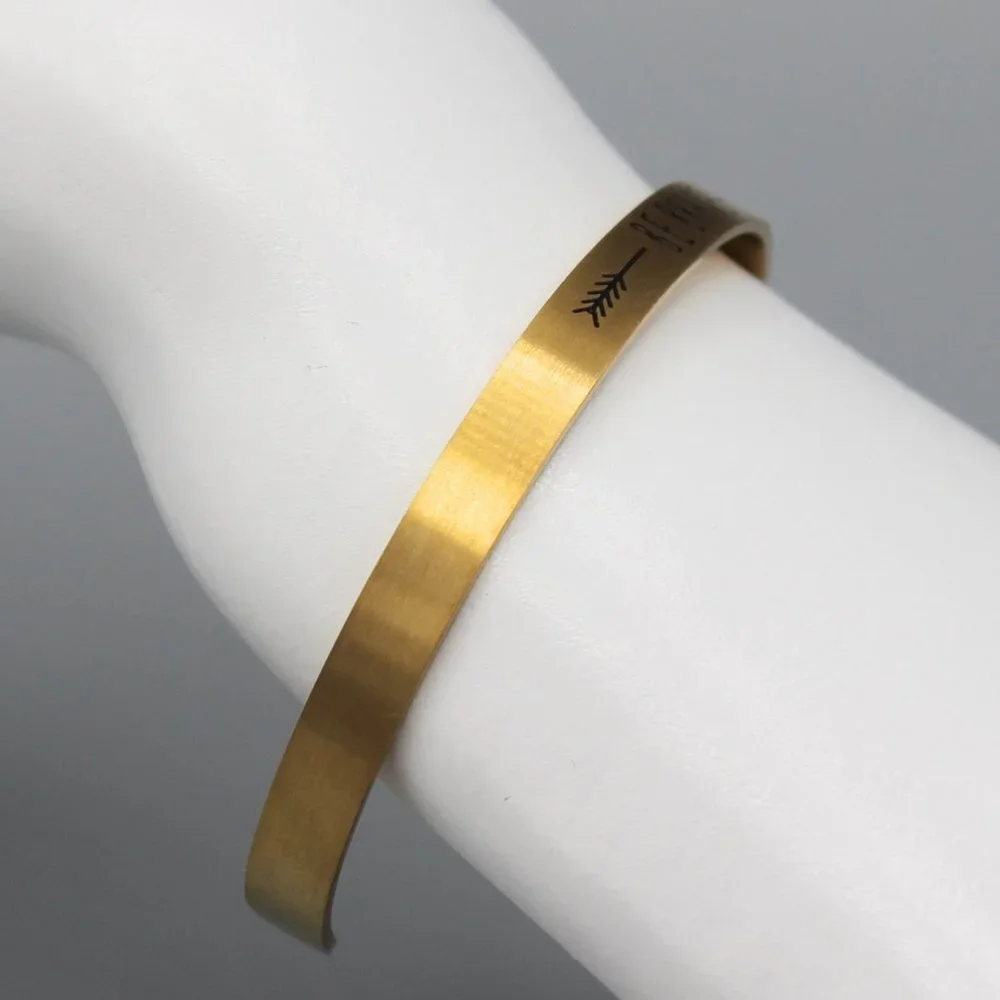 Jewelry bracelet bangle cuff Be Brave thin yellow gold tone minimalist new